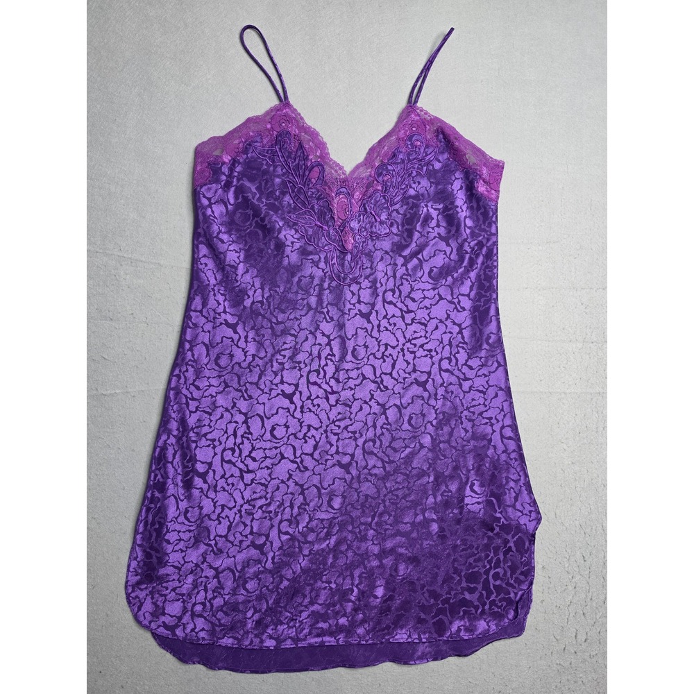 VTG Erika Taylor Intimates Slip Dress Women's S Purple Abstract Spaghetti Strap